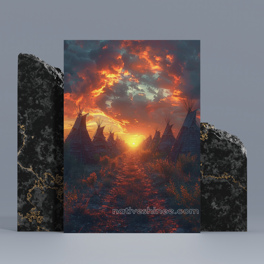 Sunset Over the Plains: Native American Canvas