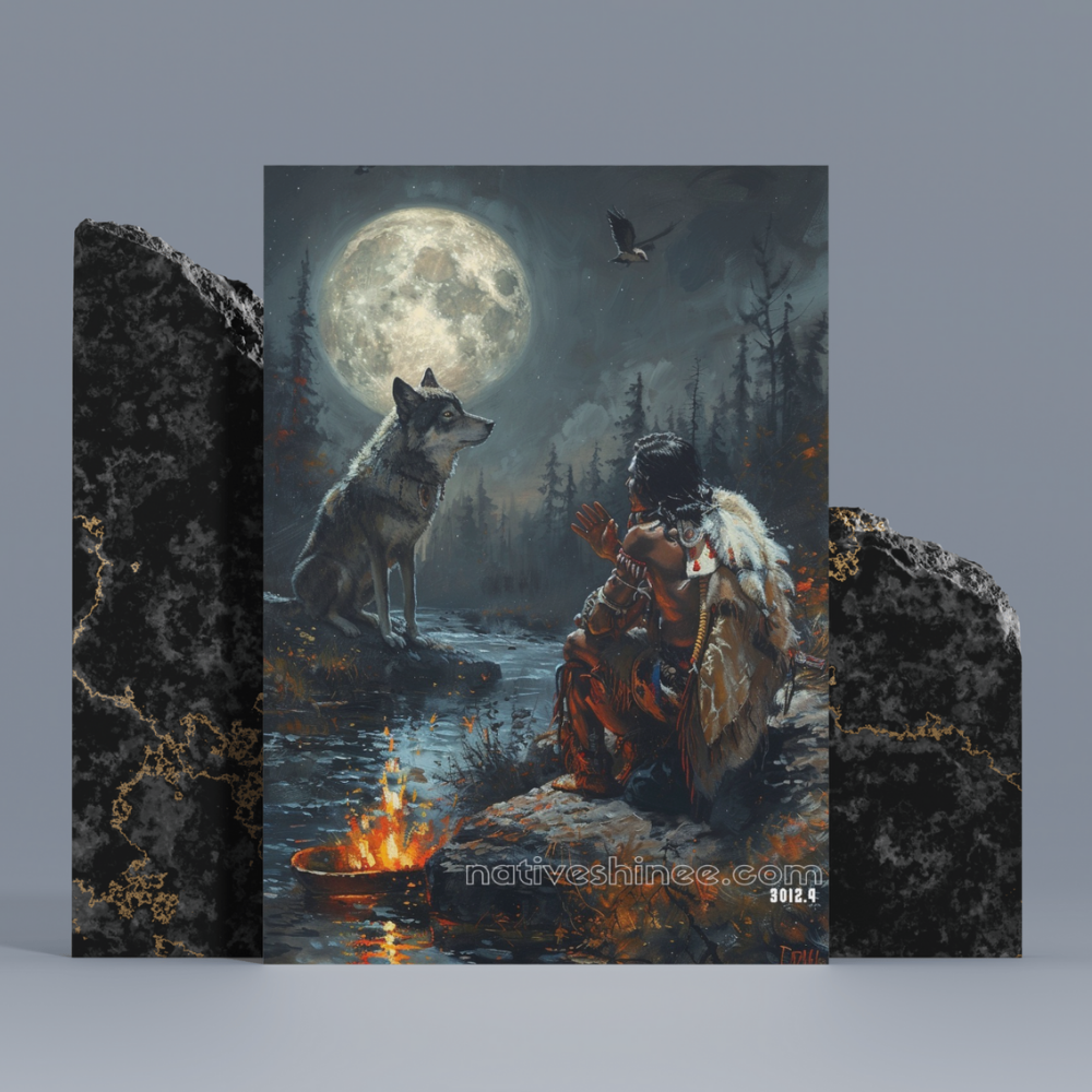 Lunar Companionship Native American Canvas