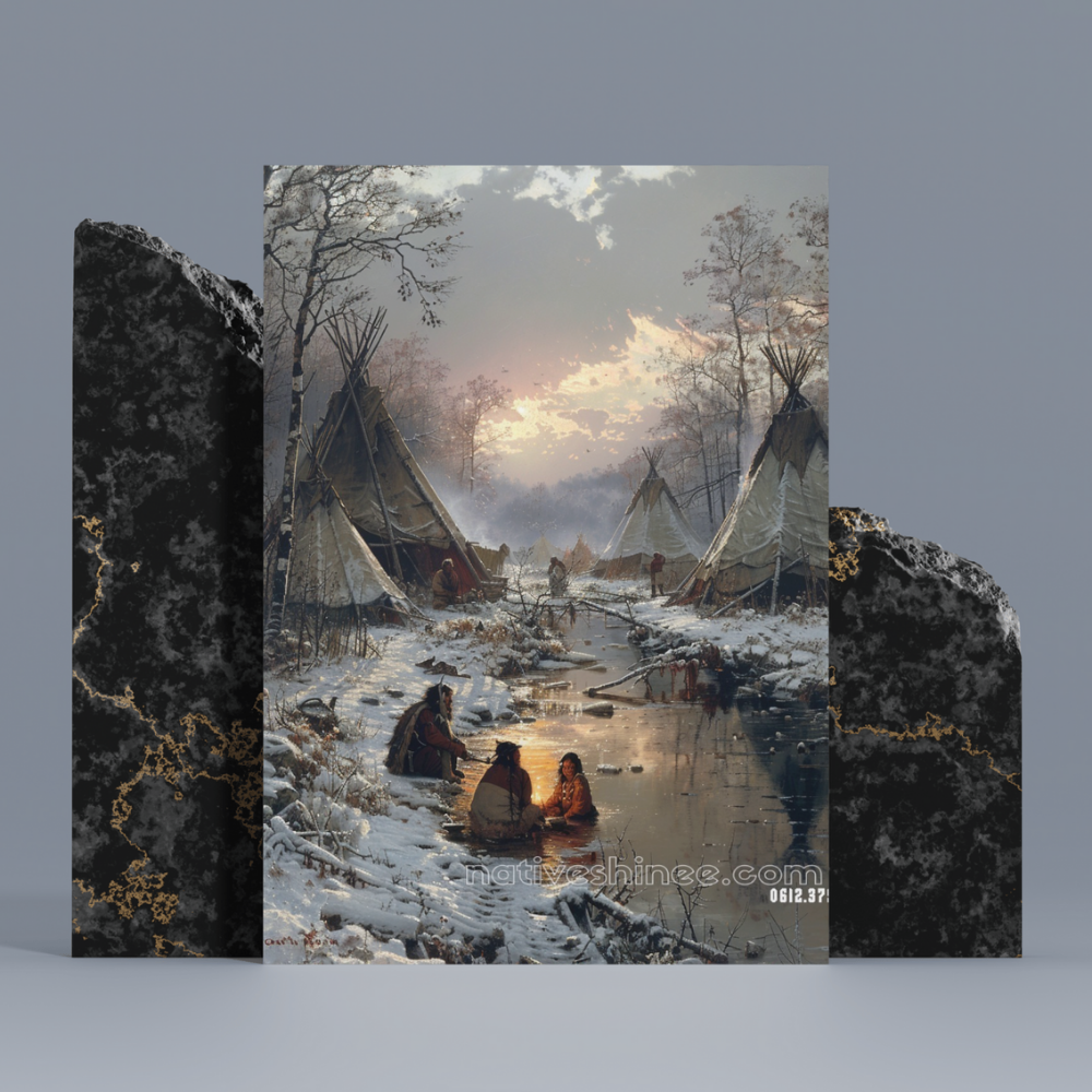 Winter Campfire Tales Native American Canvas