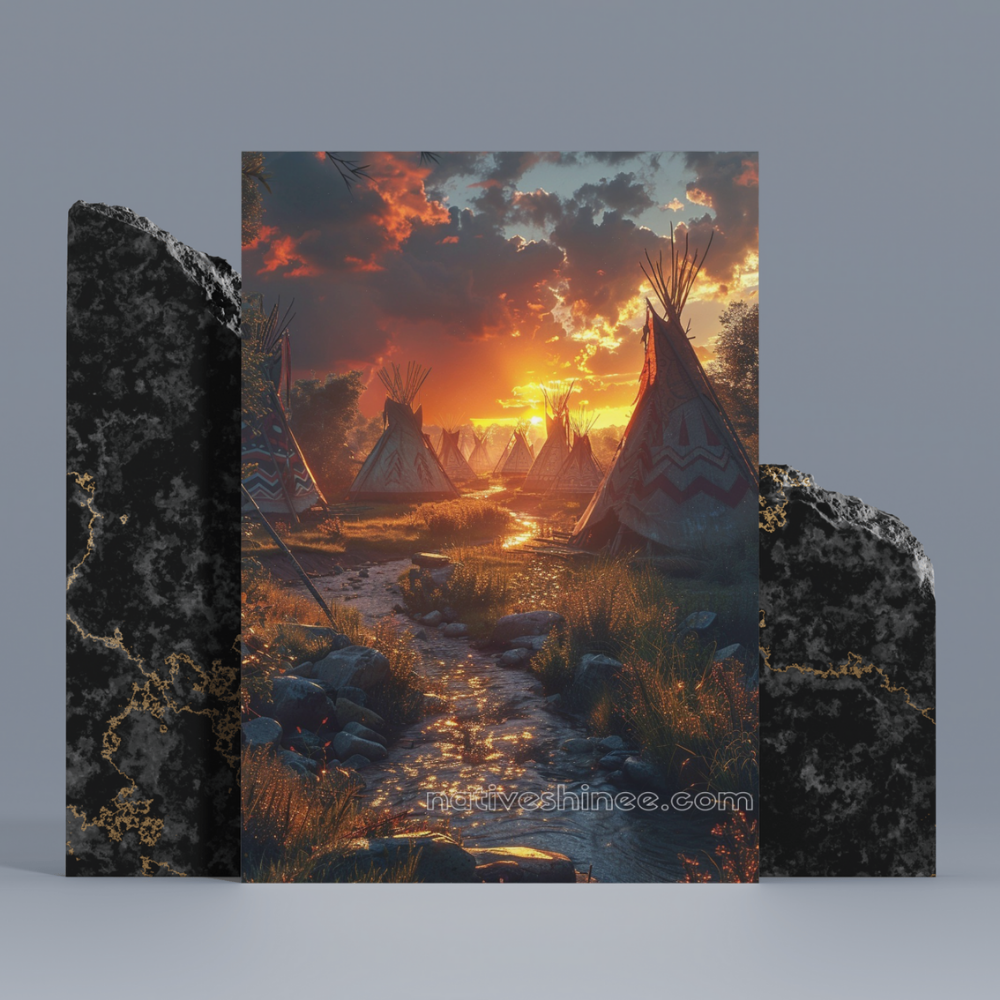 Native Body Sunset Design Sunset Over the Village: Native American Canvas – NativeShinee
