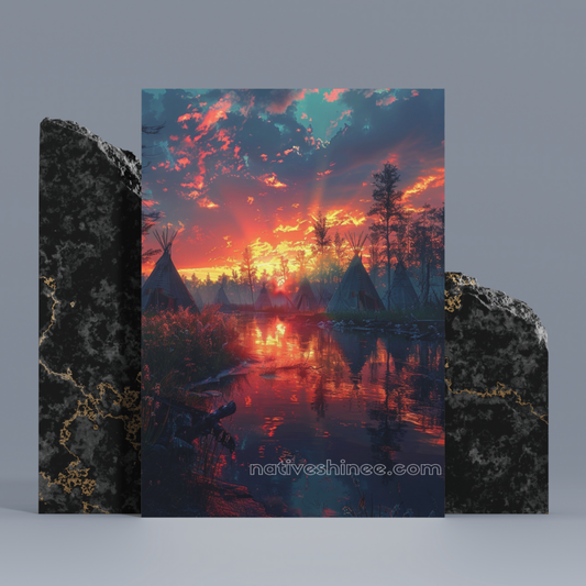 Sunset Over the Tepees: Native American Canvas