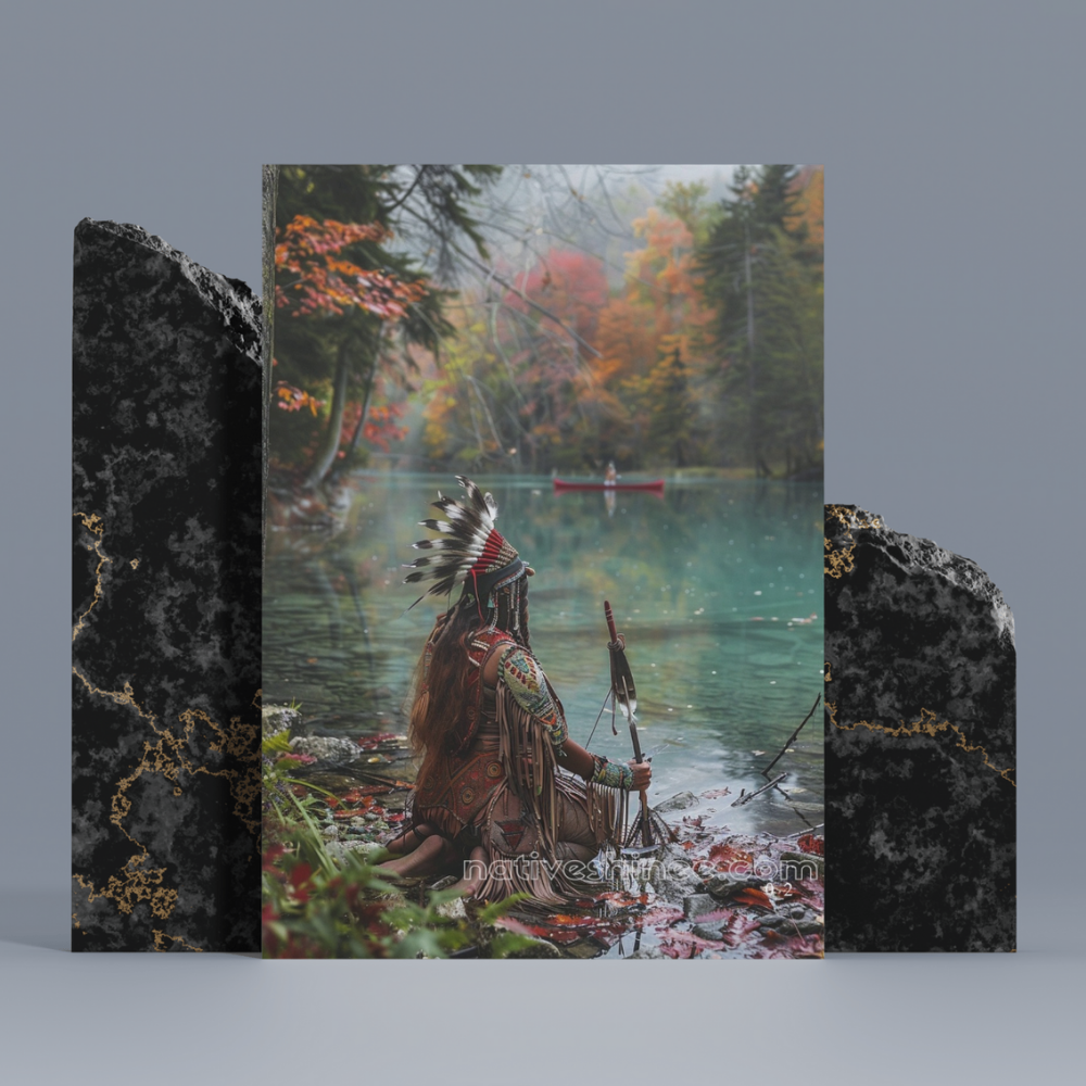 Woman by Autumn Lake Native American Canvas