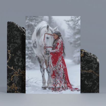 Woman and White Horse Bond Native American Canvas