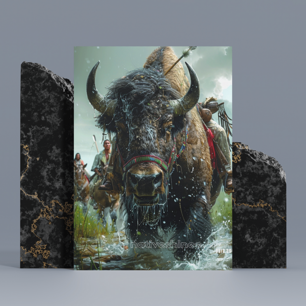 The Charge of the Buffalo Native American Canvas