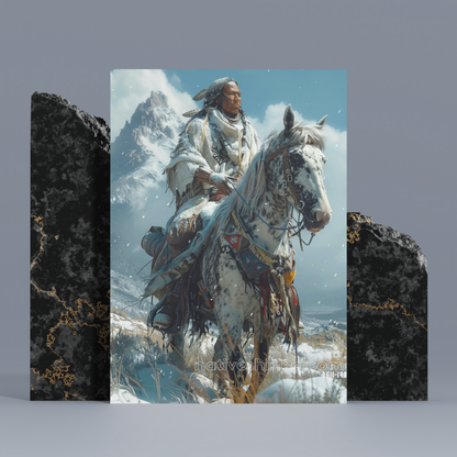 Rider in Snow-Capped Mountains Native American Canvas