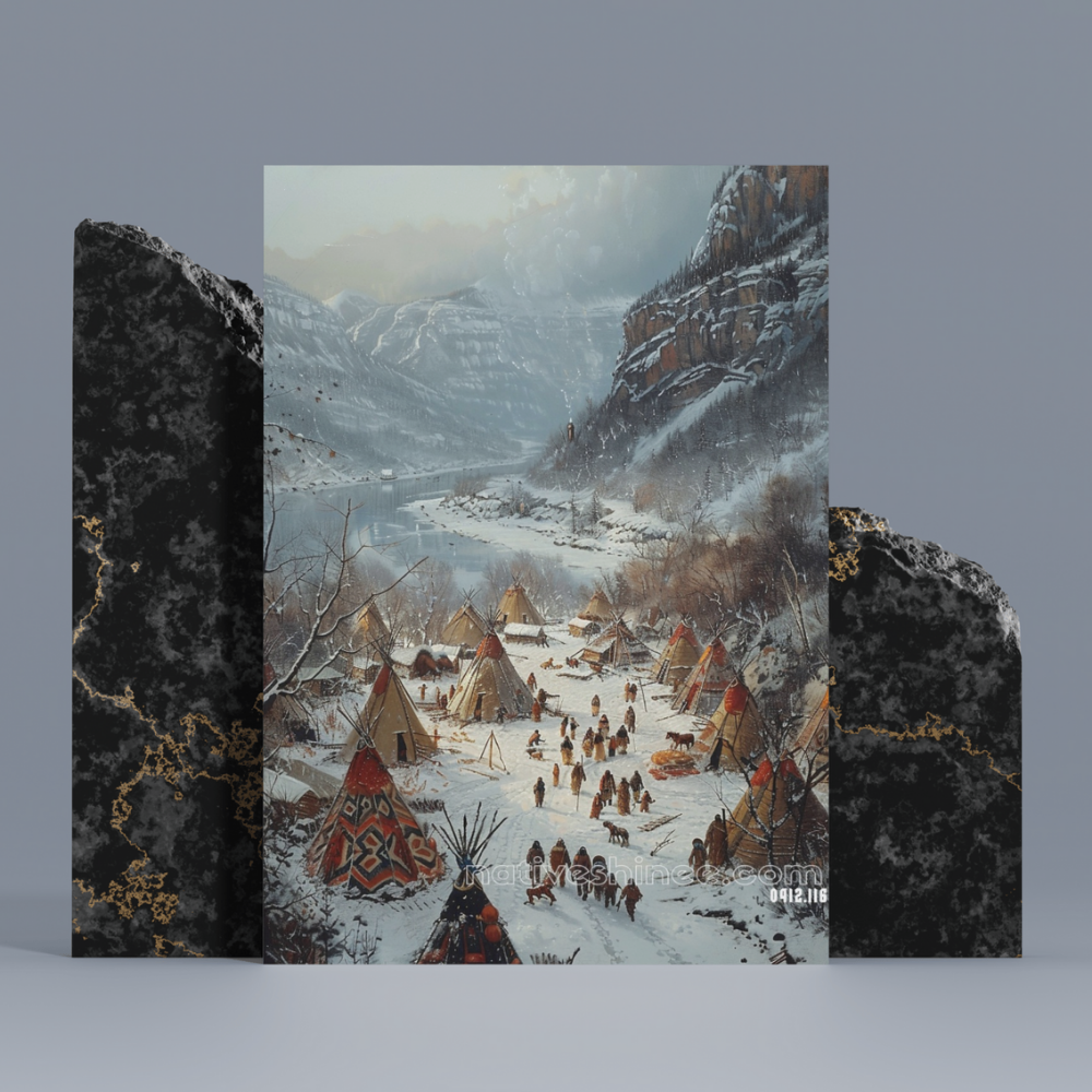 Winter Village Native American Canvas