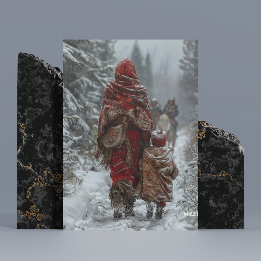 Mother and Child in the Snow Native American Canvas