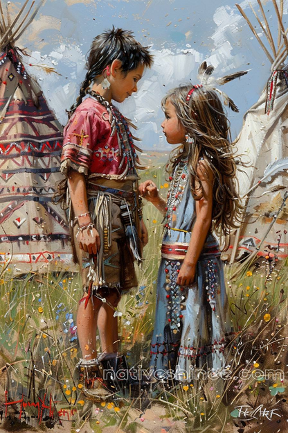 Little Warriors of Tradition Native American Canvas