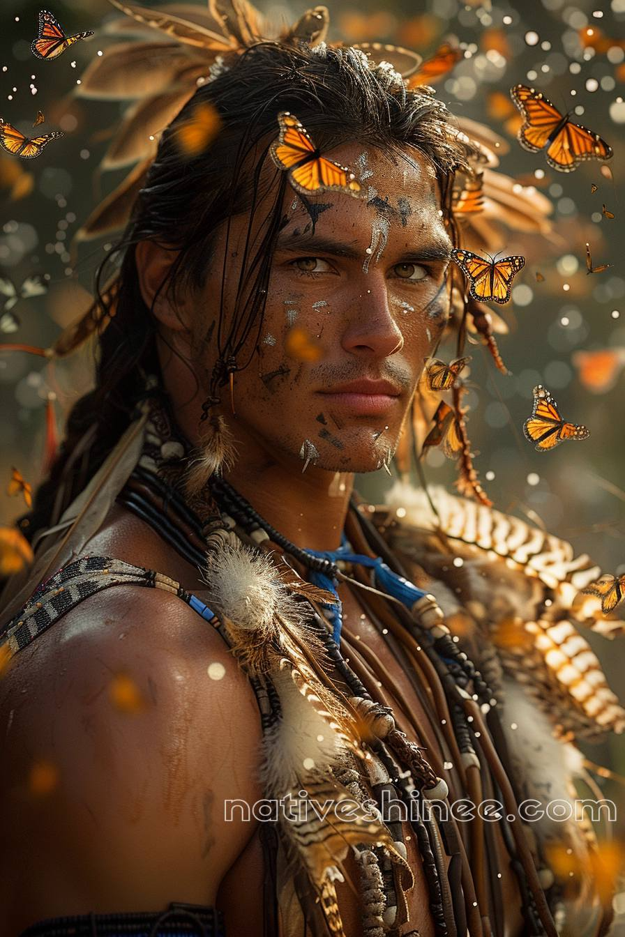 A Warrior with Butterflies Native American Canvas