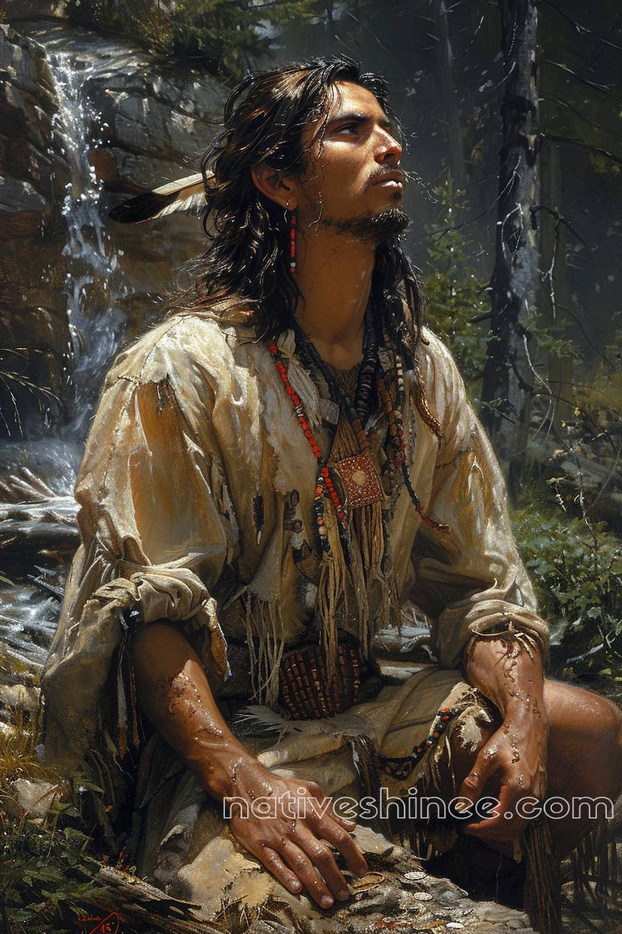 A Native American's Moment of Contemplation in Nature Canvas