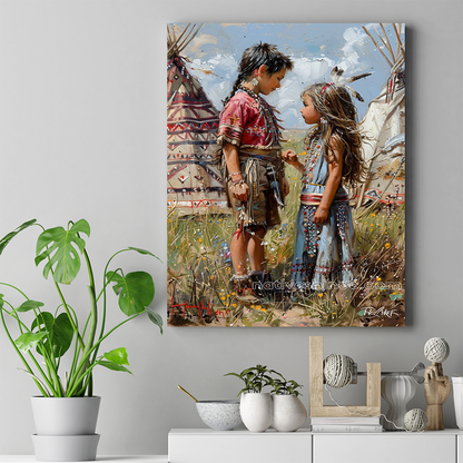 Little Warriors of Tradition Native American Canvas