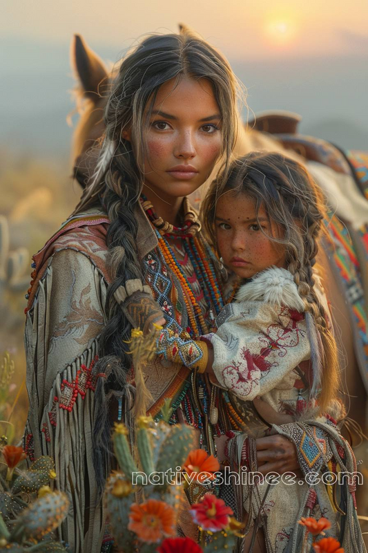 A Mother's Protective Embrace Native American Canvas