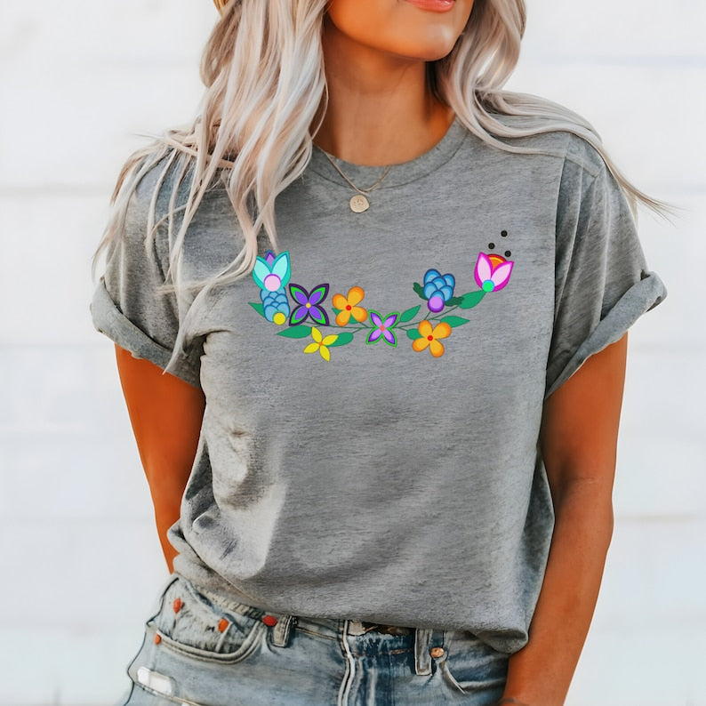 Native Wildflower Bouquet Top, Métis Cree Saulteaux Northwestern First Nation tee shirt