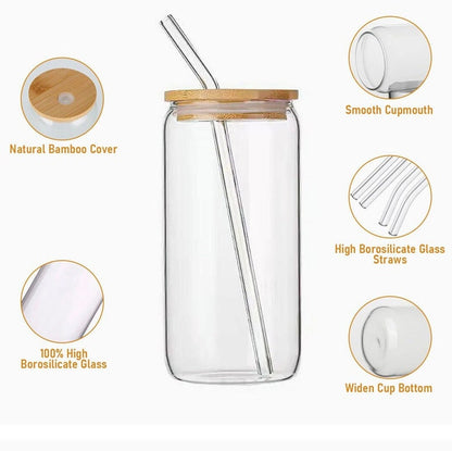 16 oz Anishinaabe Floral Glass Can with Lid and Straw