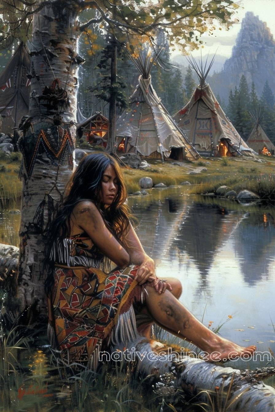 Reflective Moments by the Water Native American Canvas