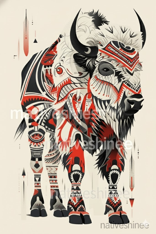 Custom Digital Artwork – Tribal White Bison Design for Charcuterie Boards