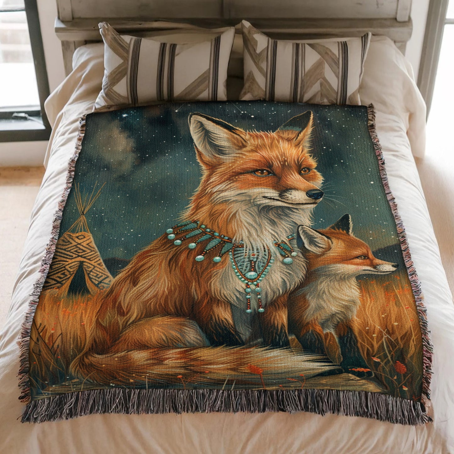 Sunset Fox Lake Woven Blanket