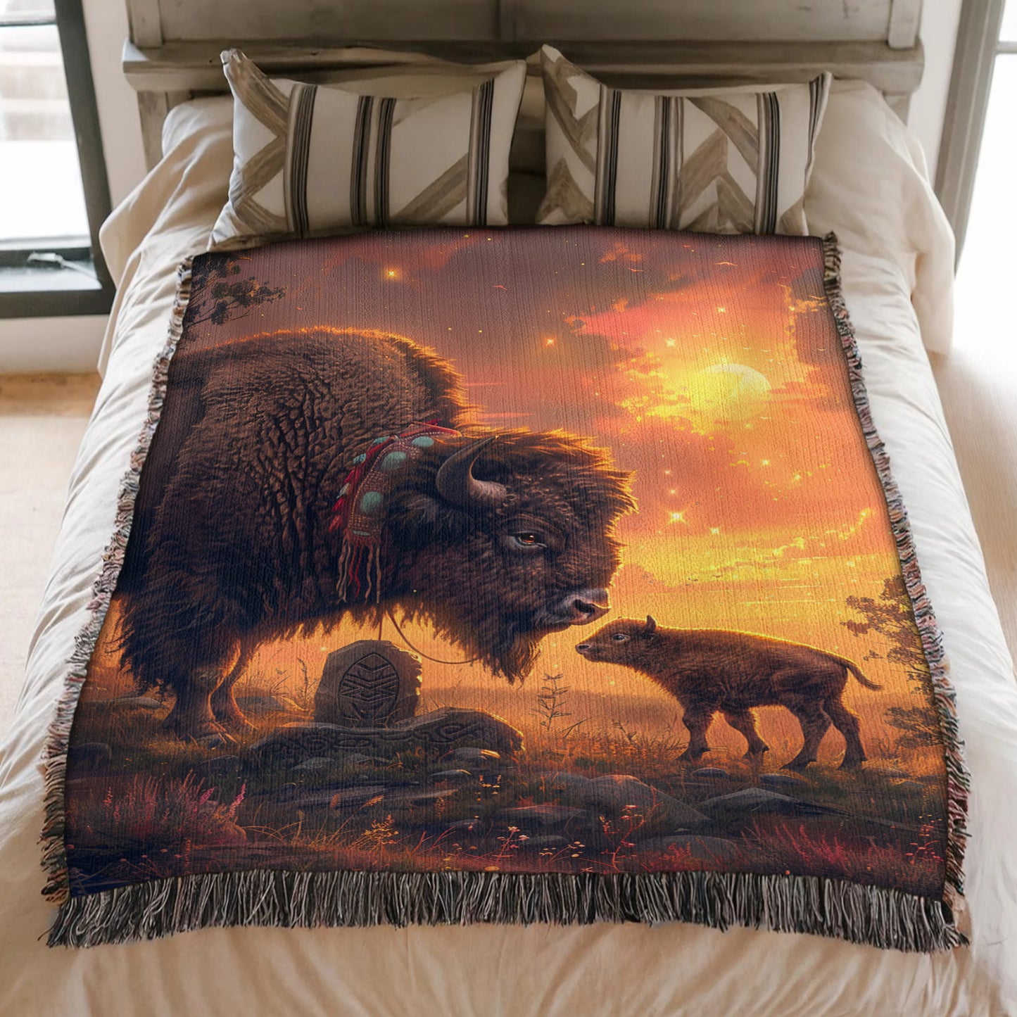 Sunset Buffalo Woven Blanket