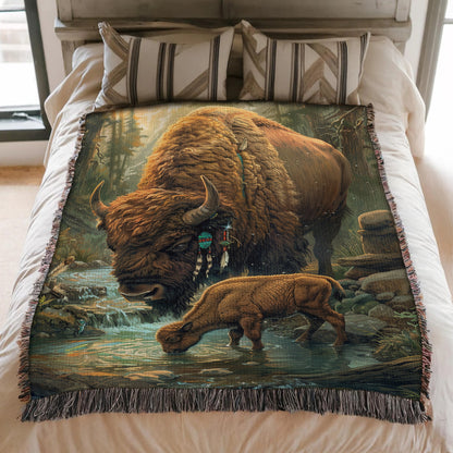 Beaded Buffalo Meadow Woven Blanket