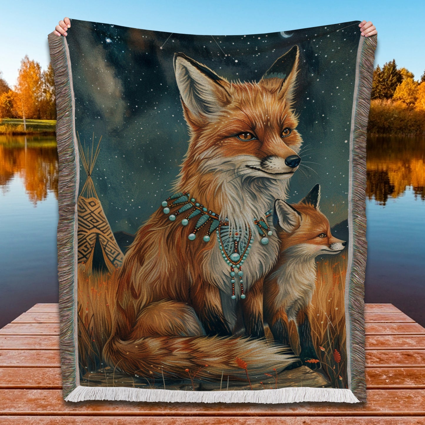 Sunset Fox Lake Woven Blanket