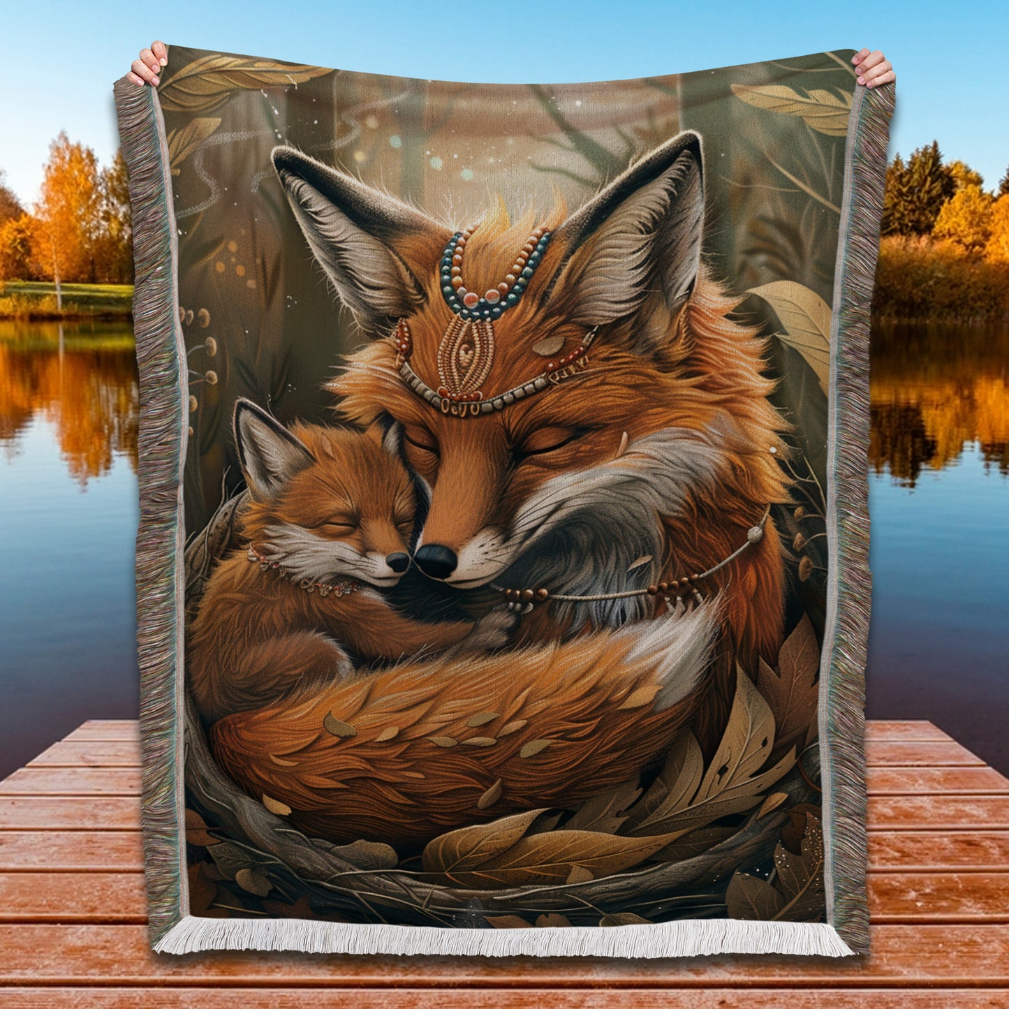 Beaded Fox Haven Woven Blanket