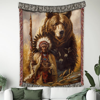 Bear and Native Woven Blanket