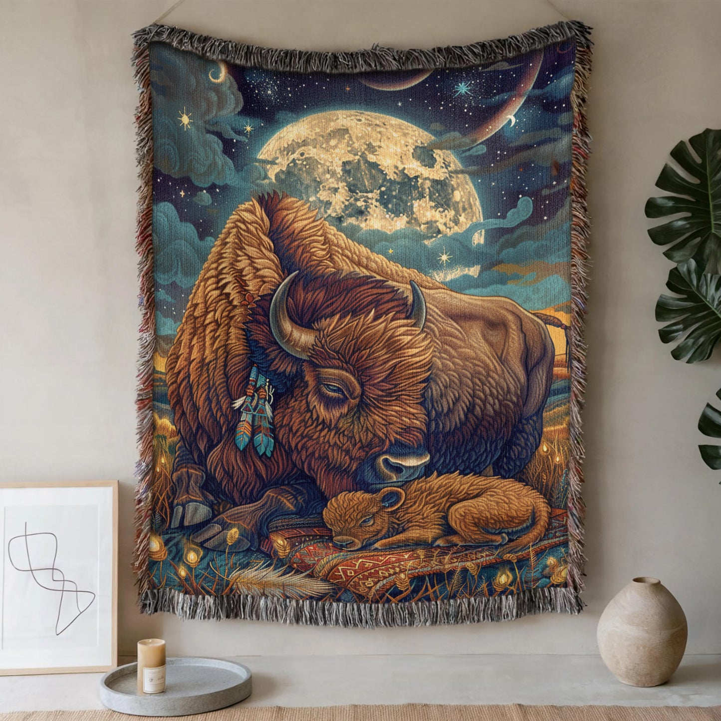 Moonlit Buffalo Woven Blanket