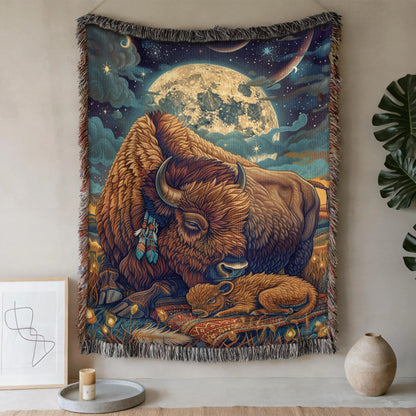 Moonlit Buffalo Woven Blanket