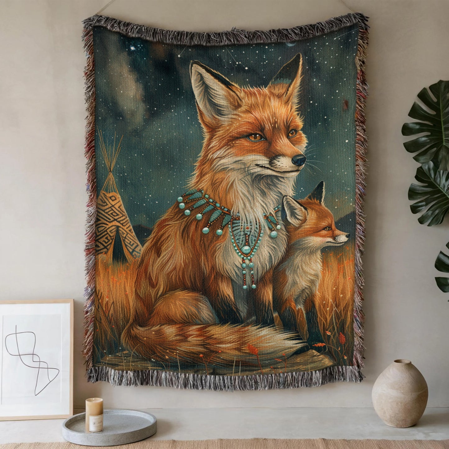 Sunset Fox Lake Woven Blanket
