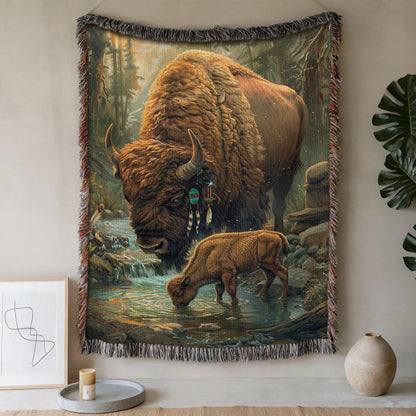 Beaded Buffalo Meadow Woven Blanket