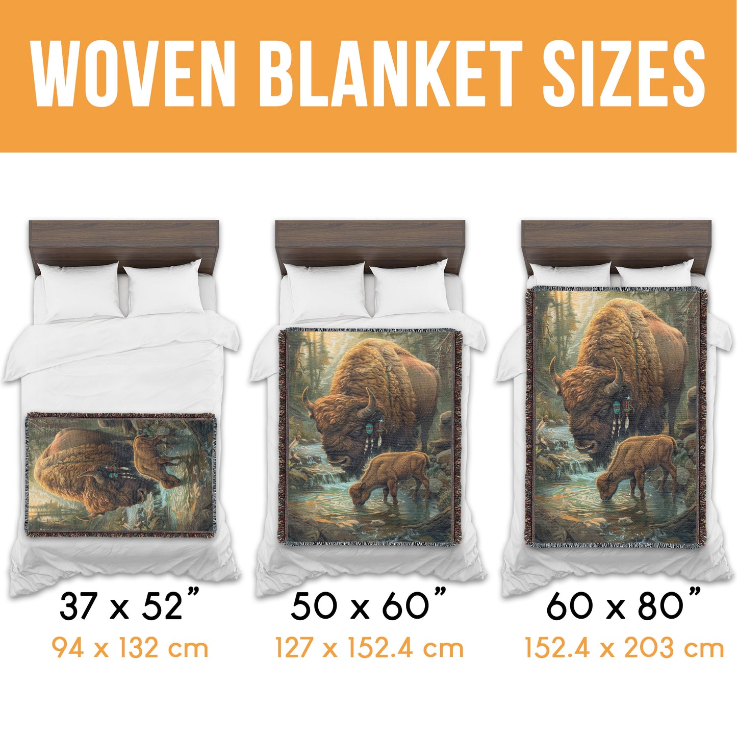 Beaded Buffalo Meadow Woven Blanket