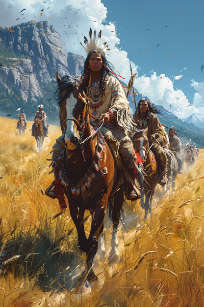 Warriors Riding Through Ancestral Lands Horse Native American Canvas