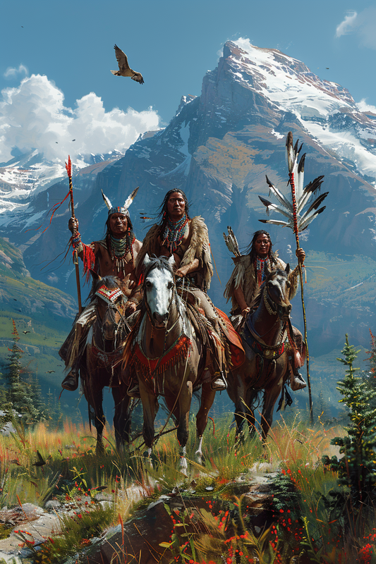 Brave Warriors Under the Watchful Sky Horse Native American Canvas