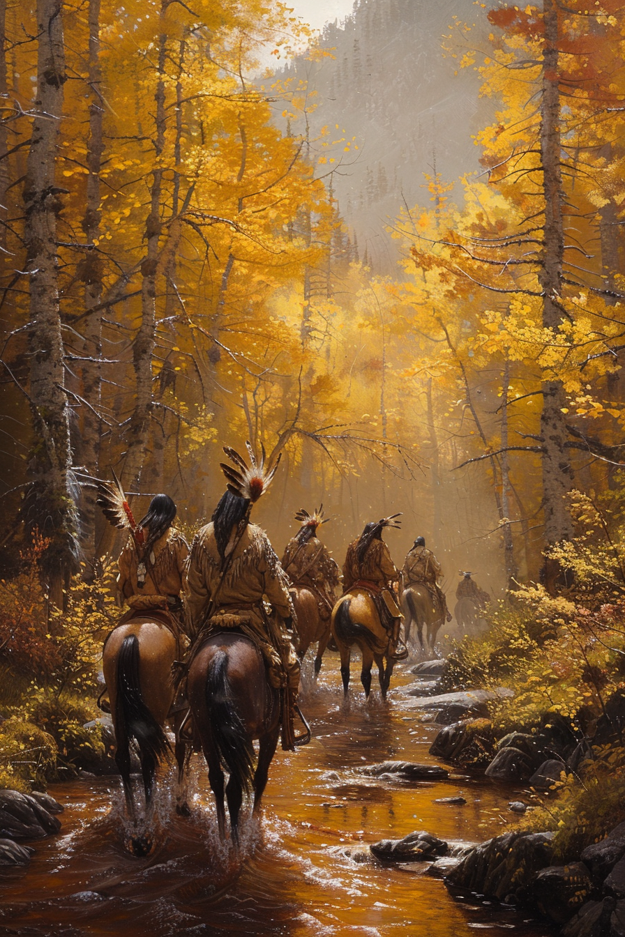 Warriors Traversing the Golden Path Native American Canvas