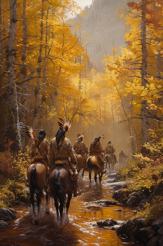 Warriors Traversing the Golden Path Native American Canvas