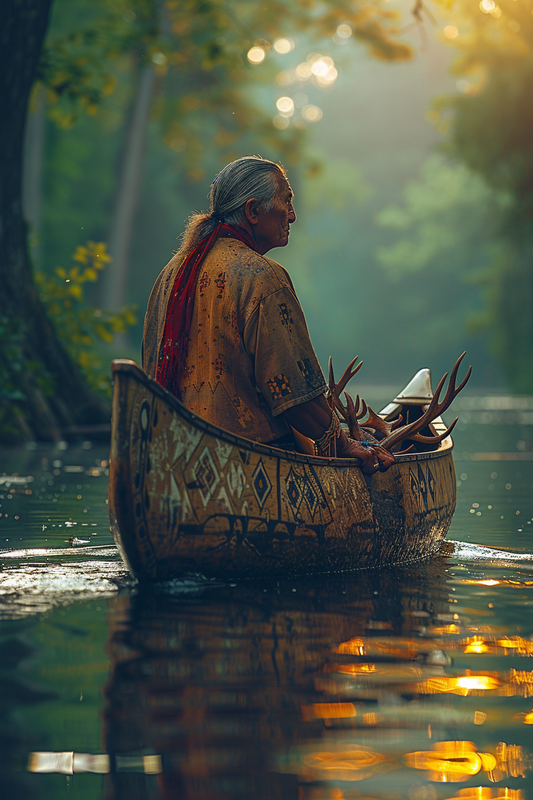 Paddling Through Time and Memory Native American Canvas