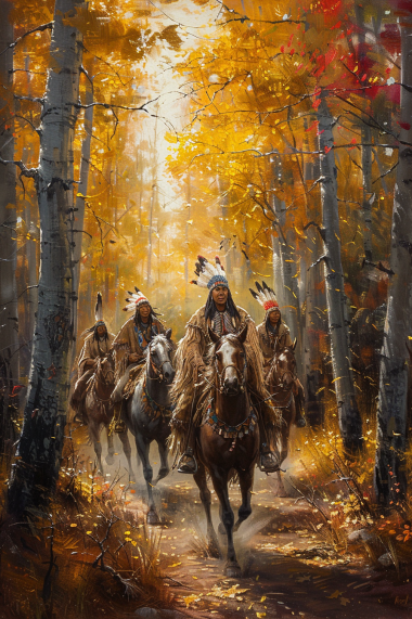 Warriors in the Golden Woods Native American Canvas