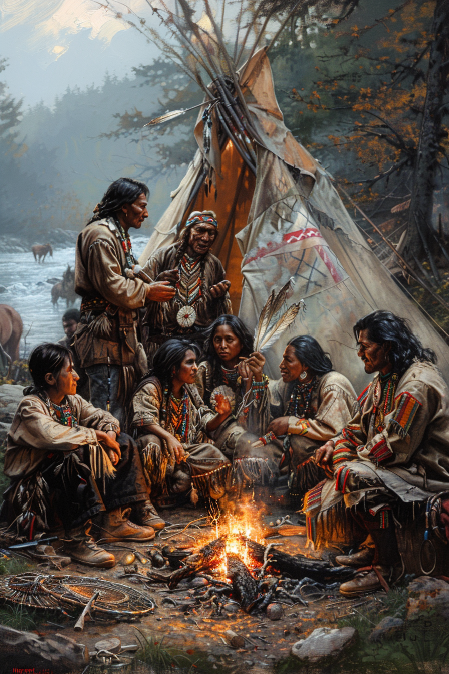 Stories by the Fire Native American Canvas