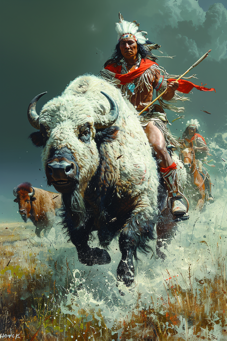 A Warrior's Ride on the Sacred White Bison Native American Canvas