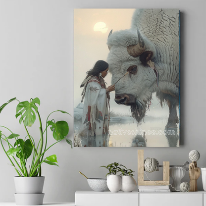 Moonlit White Buffalo Canvas