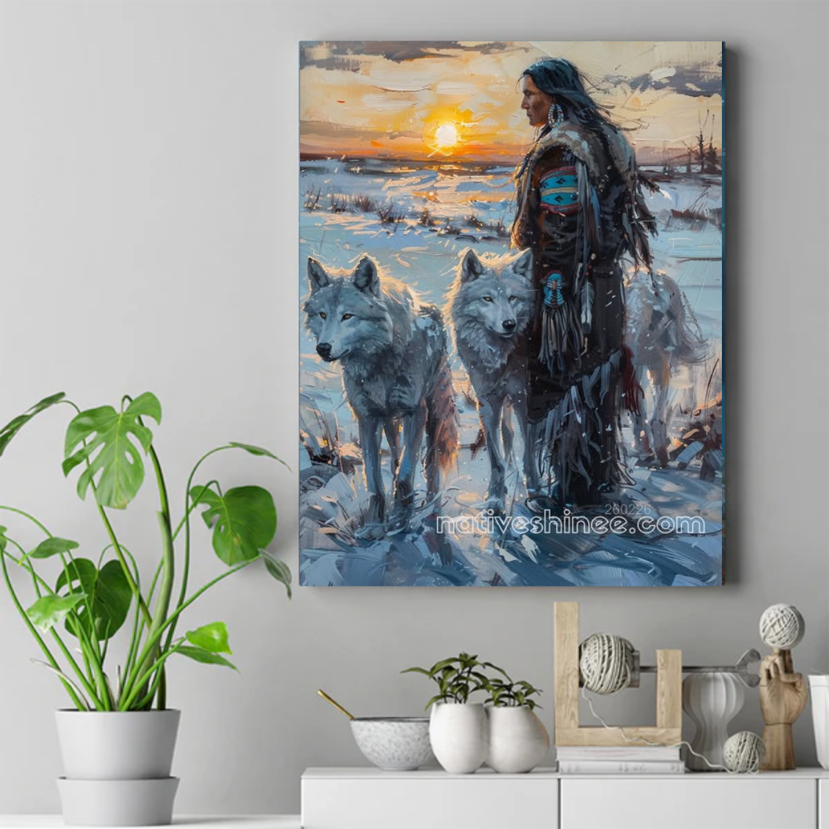 Winter Watch with Two Wolves Canvas