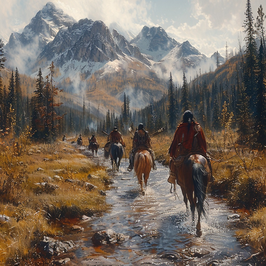 Autumn Trek Amongst the Peaks Native American Horse Canvas