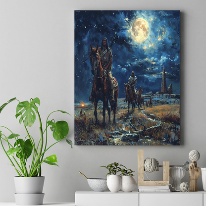 Silent Hooves Under Starry Skies Native American Horse Canvas