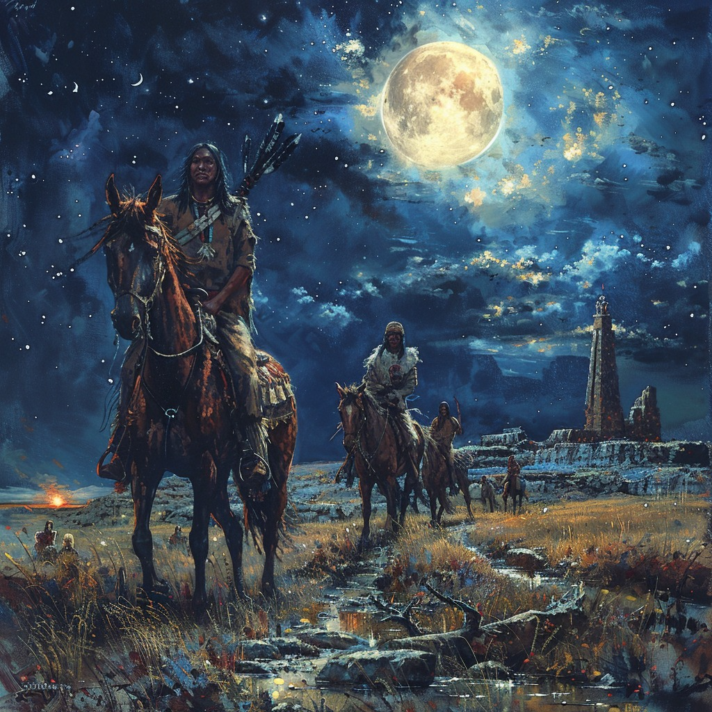 Silent Hooves Under Starry Skies Native American Horse Canvas