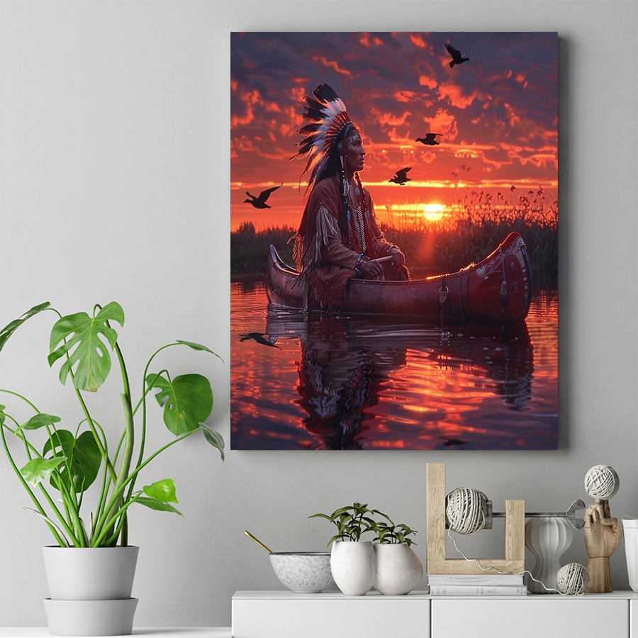 Sunset Serenade on the Lake Native American Canvas