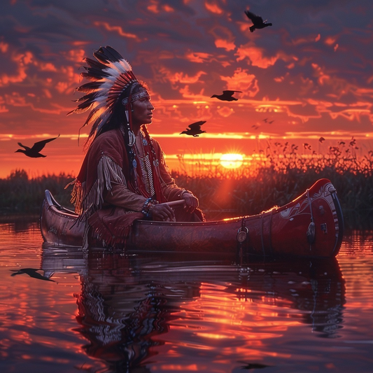 Sunset Serenade on the Lake Native American Canvas