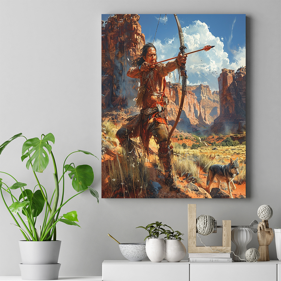 Lone Warrior and the Watchful Wolf Native American Canvas