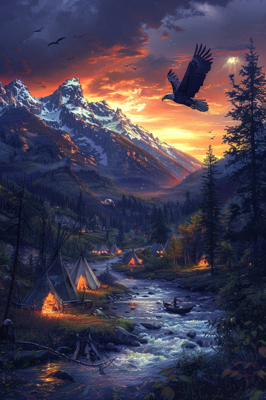 Twilight Over the Tribal Lands Eagle Native American Canvas