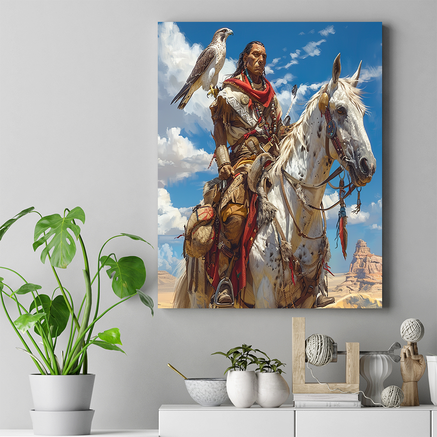 Harmony of Spirit The Warrior and the White Horse Native American Canvas