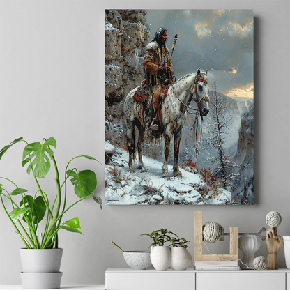 Pathfinder in the Winter Realm Native American Horse Canvas